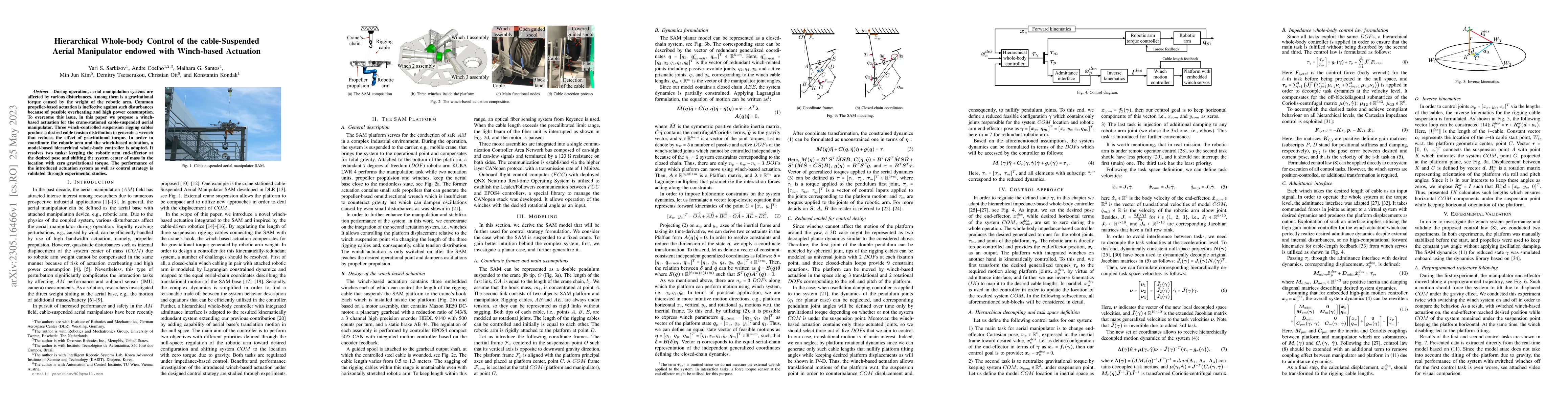 Thumbnail for Hierarchical Whole-body Control of the cable-Suspended Aerial
  Manipulator endowed with Winch-based Actuation