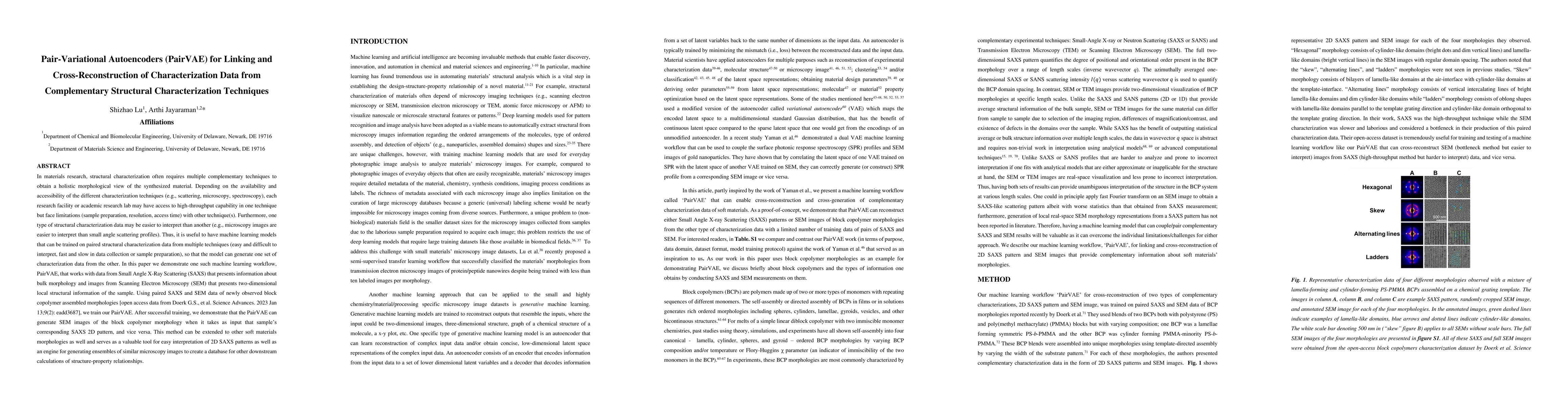 Thumbnail for Pair-Variational Autoencoders (PairVAE) for Linking and
  Cross-Reconstruction of Characterization Data from Complementary Structural
  Characterization Techniques