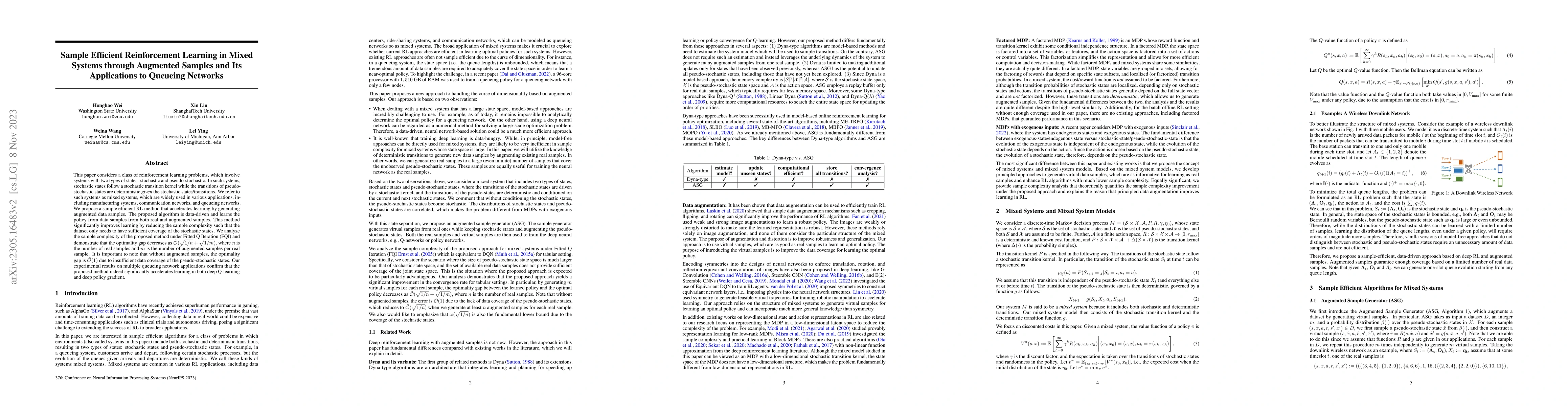 Thumbnail for Sample Efficient Reinforcement Learning in Mixed Systems through
  Augmented Samples and Its Applications to Queueing Networks