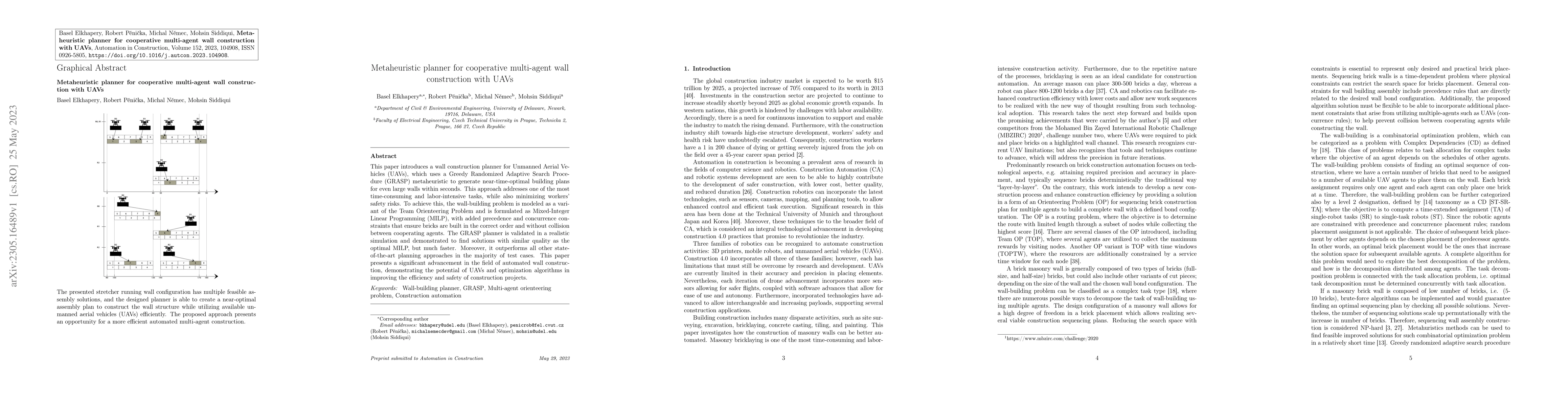 Thumbnail for Metaheuristic planner for cooperative multi-agent wall construction with
  UAVs