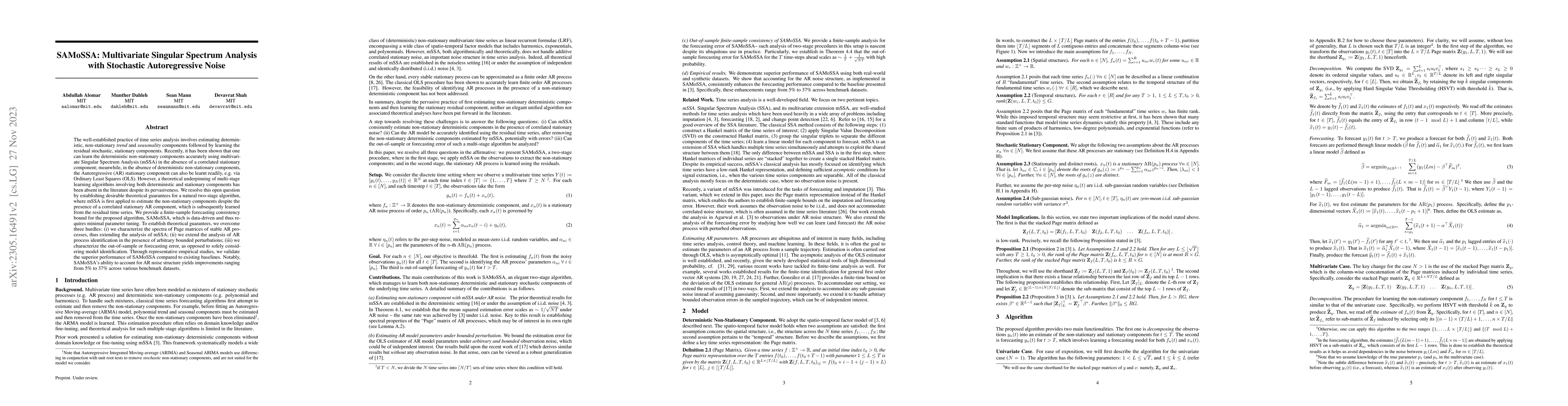 Thumbnail for SAMoSSA: Multivariate Singular Spectrum Analysis with Stochastic
  Autoregressive Noise