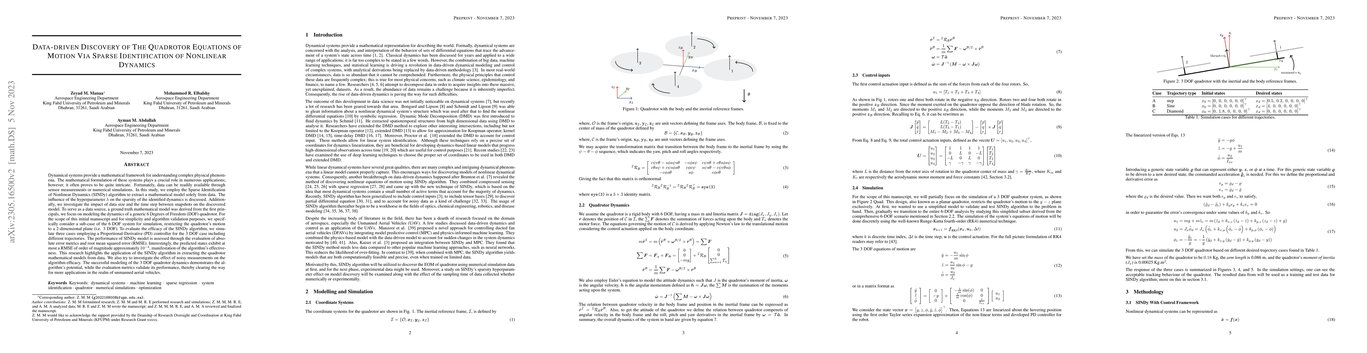 Thumbnail for Data-driven Discovery of The Quadrotor Equations of Motion Via Sparse
  Identification of Nonlinear Dynamics