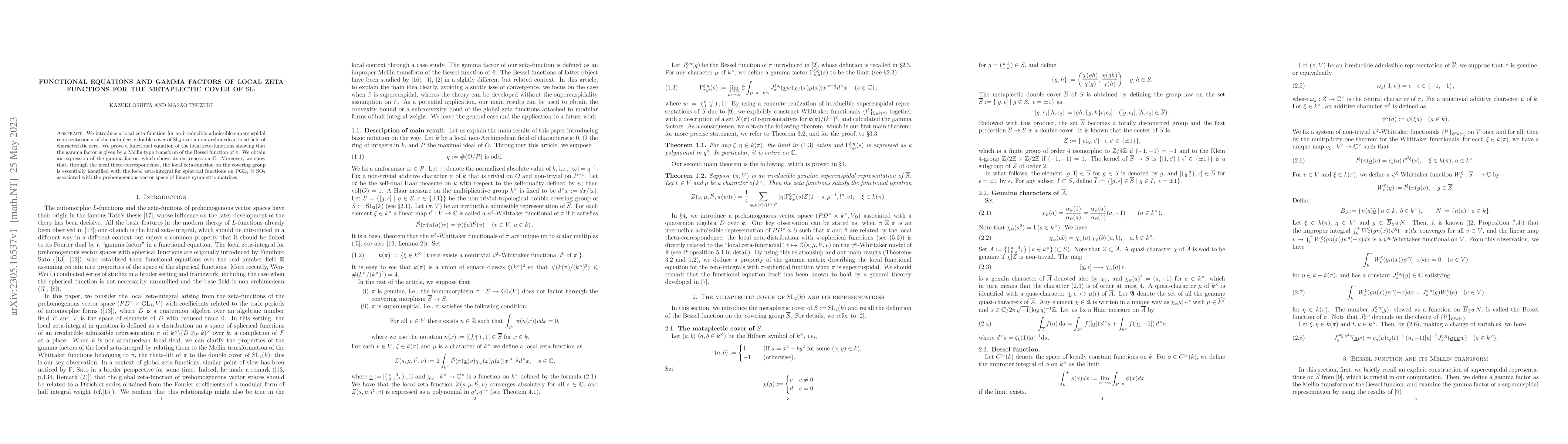 Thumbnail for Functional equations and gamma factors of local zeta functions for the
  metaplectic cover of SL_2