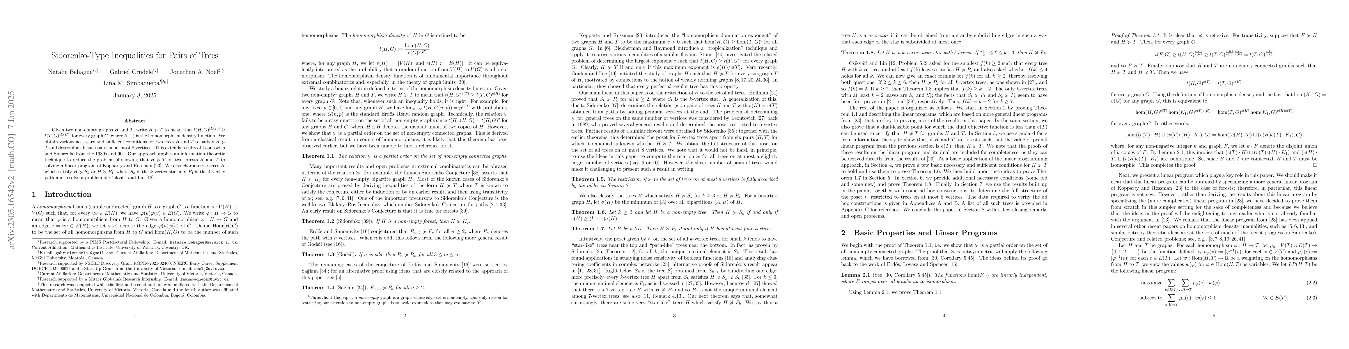 Thumbnail for Sidorenko-Type Inequalities for Pairs of Trees