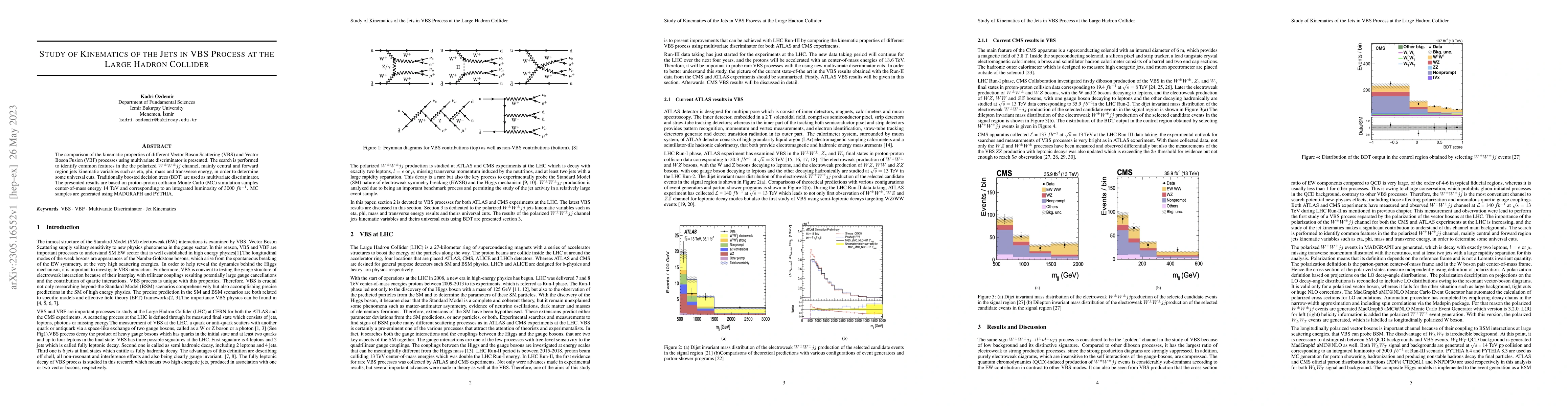Thumbnail for Study of Kinematics of the Jets in VBS Process at the Large Hadron
  Collider