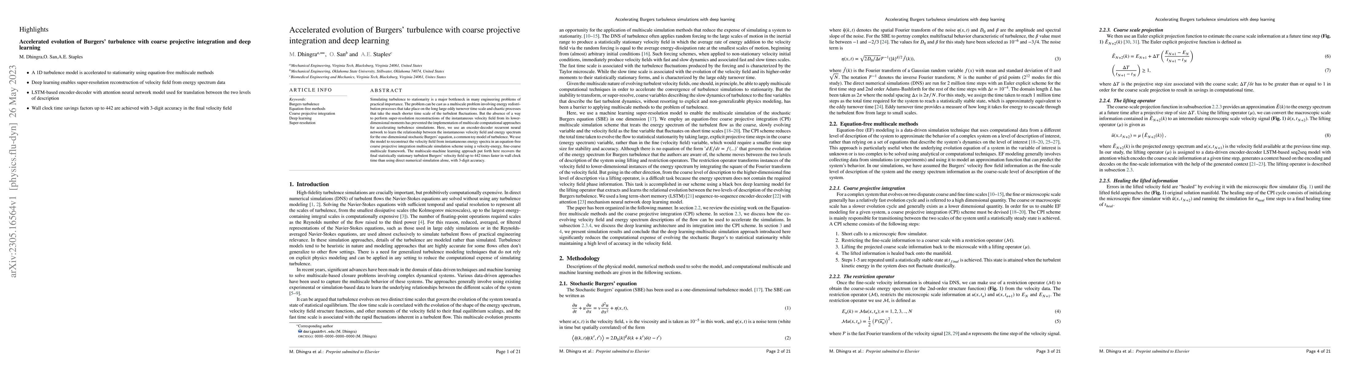Thumbnail for Accelerated evolution of Burgers turbulence with coarse projective
  integration and deep learning