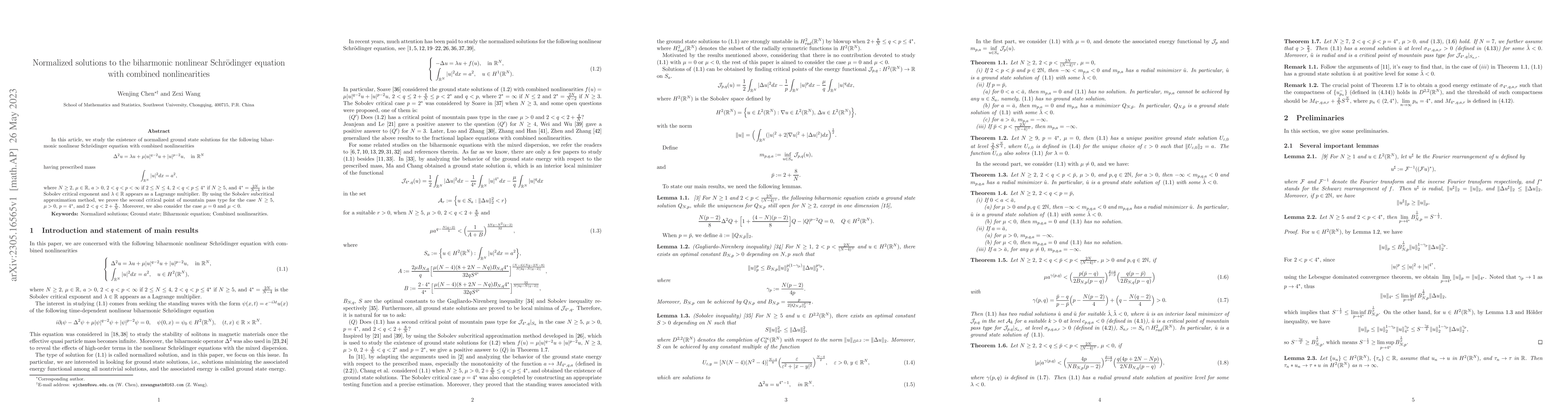 Thumbnail for Normalized solutions to the biharmonic nonlinear Schr\"{o}dinger
  equation with combined nonlinearities