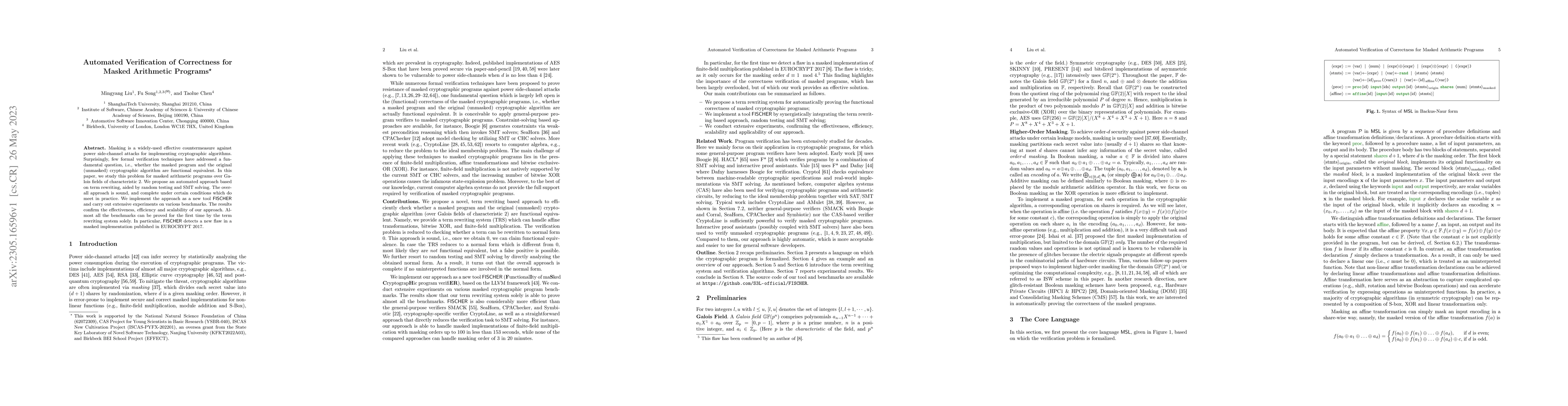 Thumbnail for Automated Verification of Correctness for Masked Arithmetic Programs
