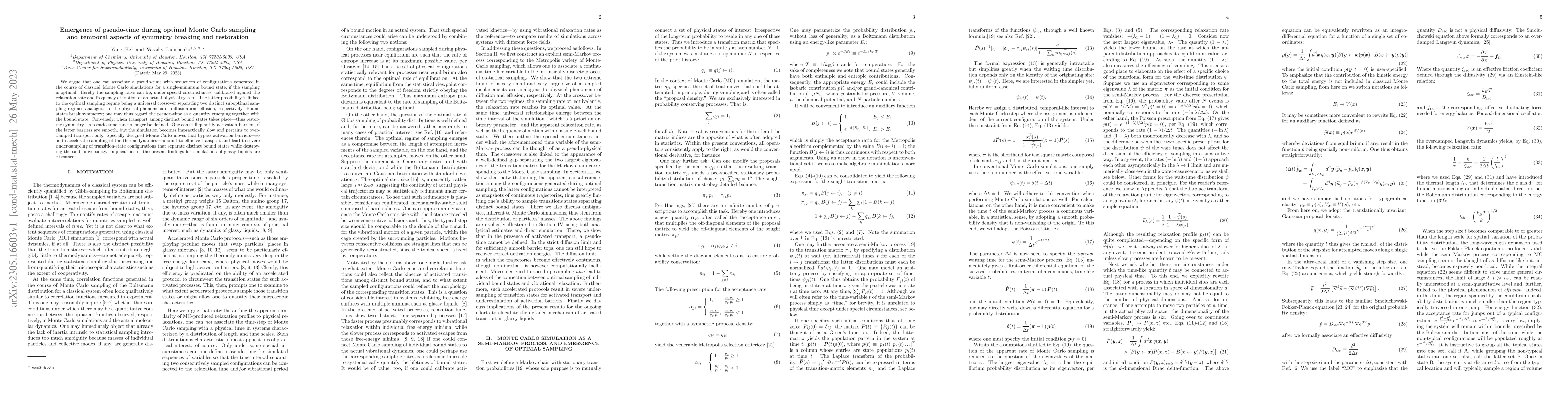 Thumbnail for Emergence of pseudo-time during optimal Monte Carlo sampling and
  temporal aspects of symmetry breaking and restoration