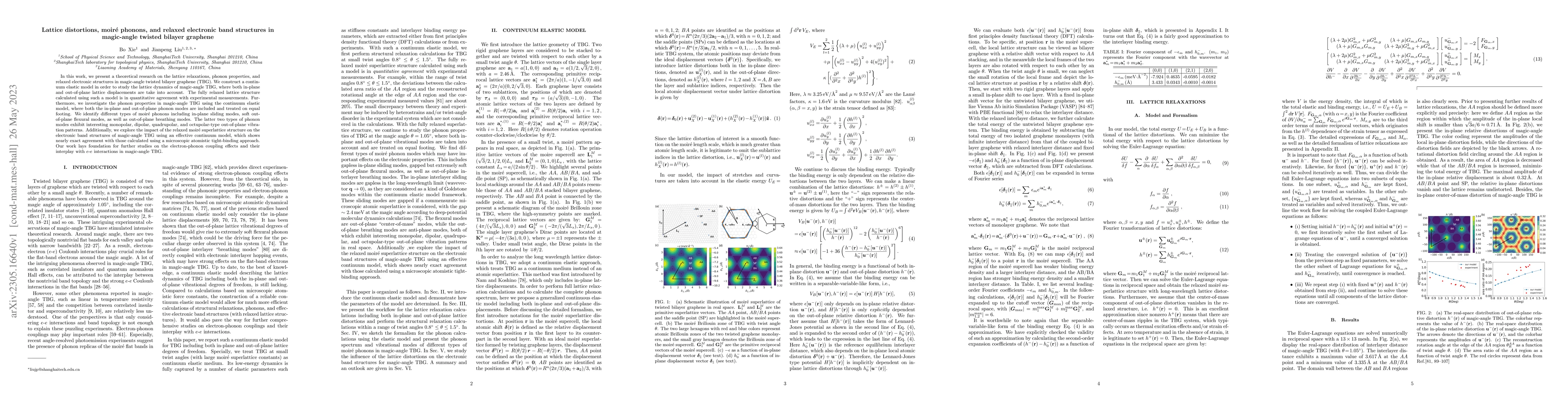 Thumbnail for Lattice distortions, moir\'e phonons, and relaxed electronic band
  structures in magic-angle twisted bilayer graphene