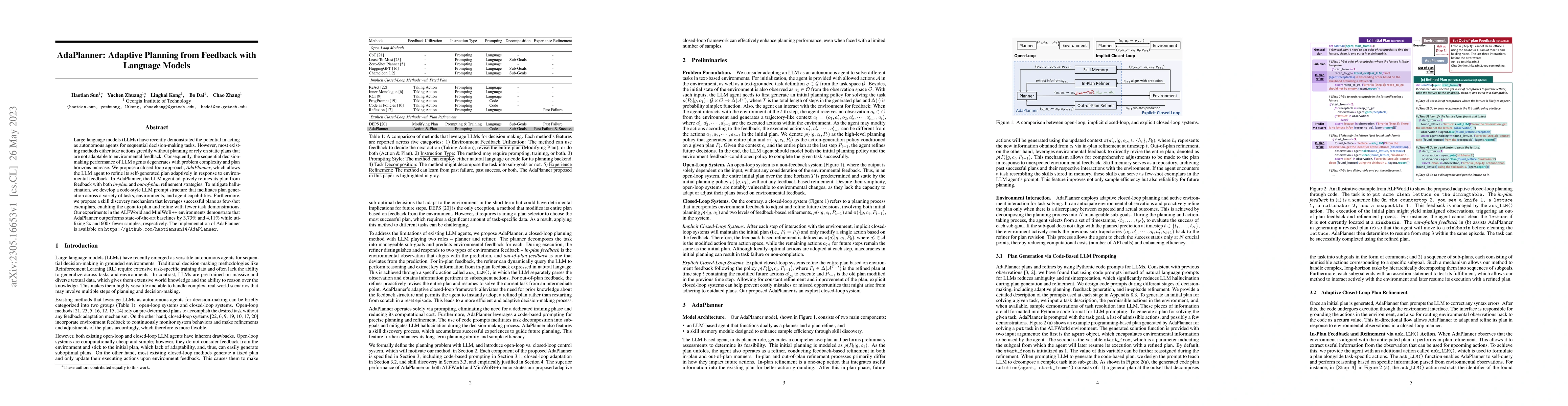 Thumbnail for AdaPlanner: Adaptive Planning from Feedback with Language Models