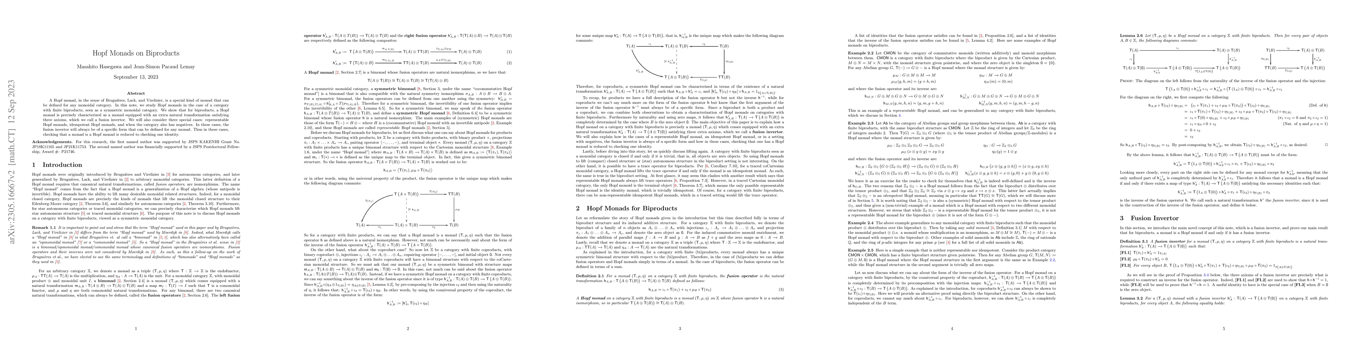 Thumbnail for Hopf Monads on Biproducts
