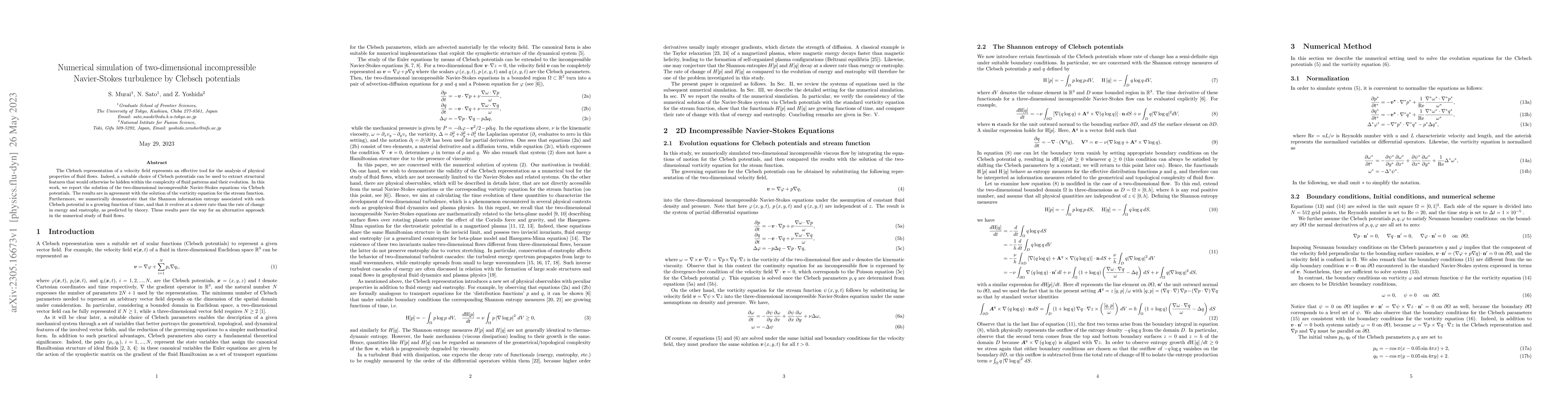 Thumbnail for Numerical simulation of two-dimensional incompressible Navier-Stokes
  turbulence by Clebsch potentials