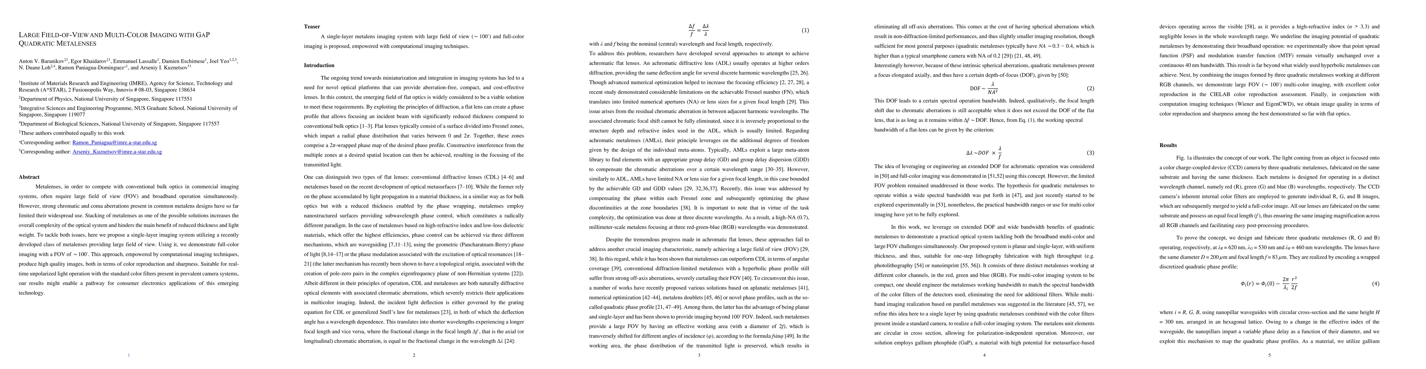 Thumbnail for Large field-of-view and multi-color imaging with GaP quadratic
  metalenses