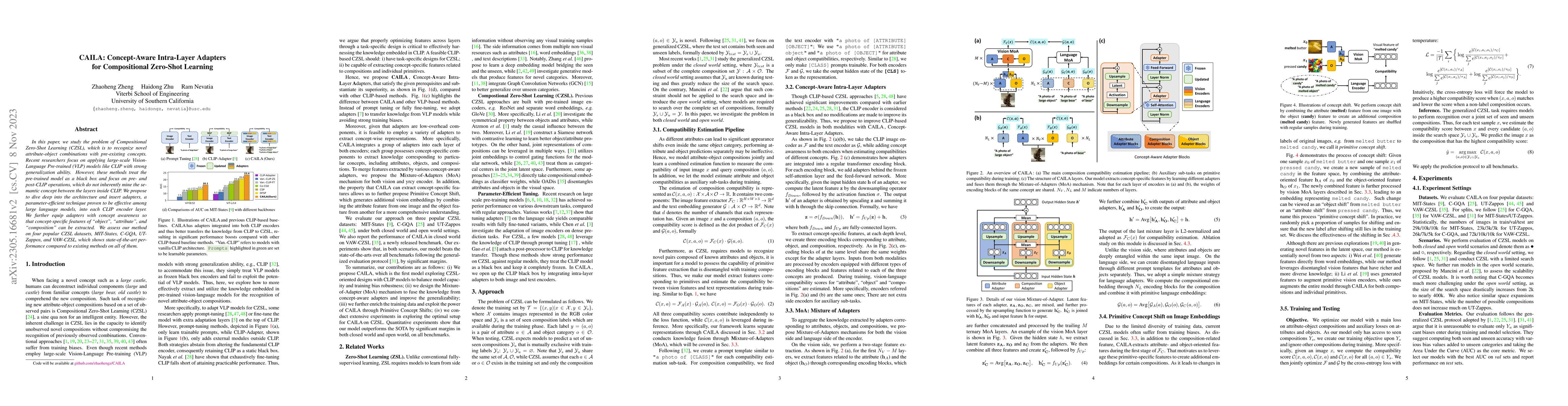 Thumbnail for CAILA: Concept-Aware Intra-Layer Adapters for Compositional Zero-Shot
  Learning