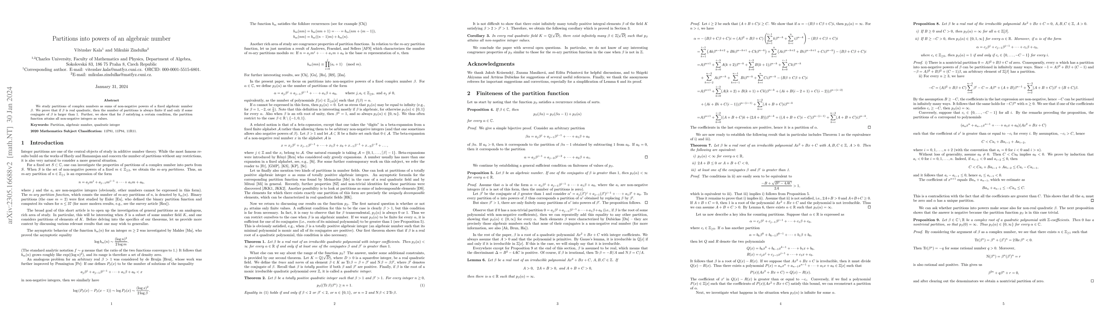 Thumbnail for Partitions into powers of an algebraic number