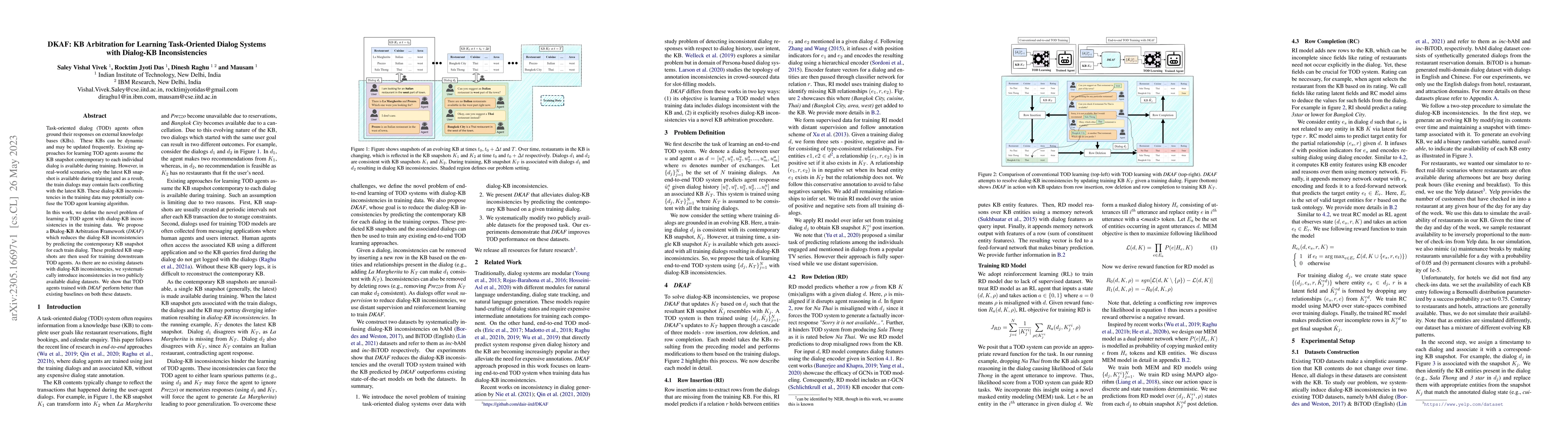 Thumbnail for DKAF: KB Arbitration for Learning Task-Oriented Dialog Systems with
  Dialog-KB Inconsistencies