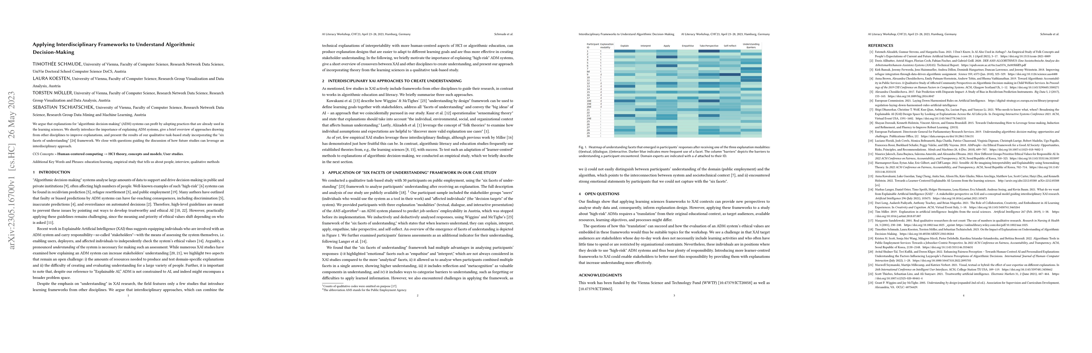 Thumbnail for Applying Interdisciplinary Frameworks to Understand Algorithmic
  Decision-Making