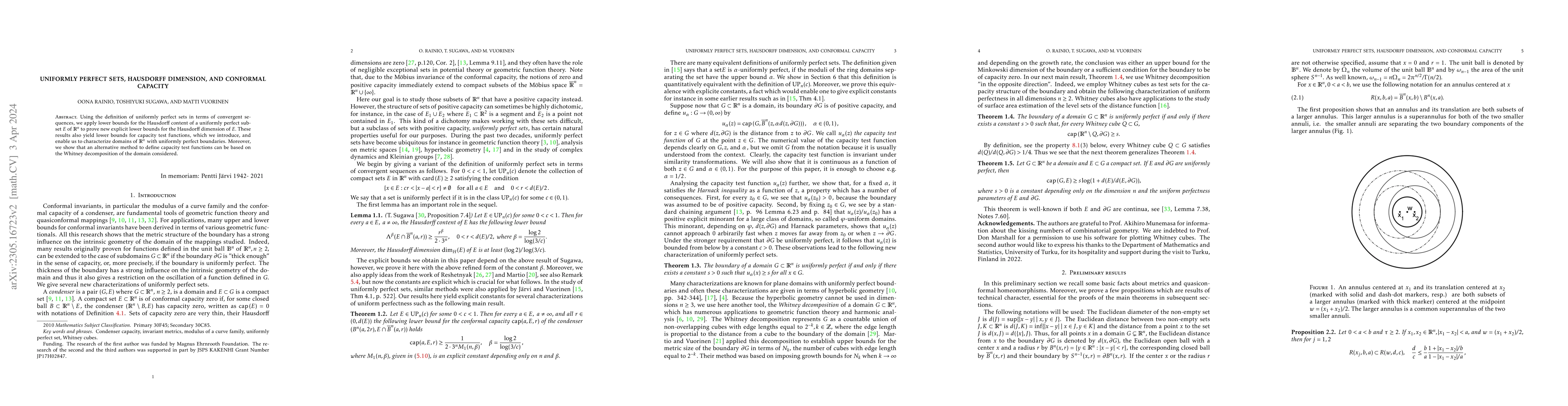 Thumbnail for Uniformly perfect sets, Hausdorff dimension, and conformal capacity