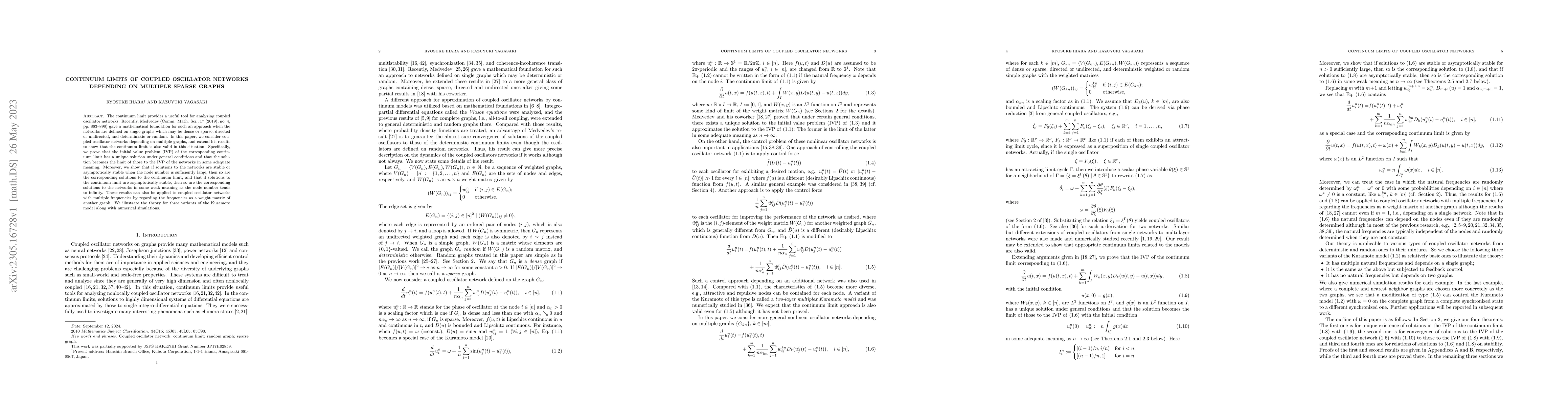 Thumbnail for Continuum limits of coupled oscillator networks depending on multiple
  sparse graphs