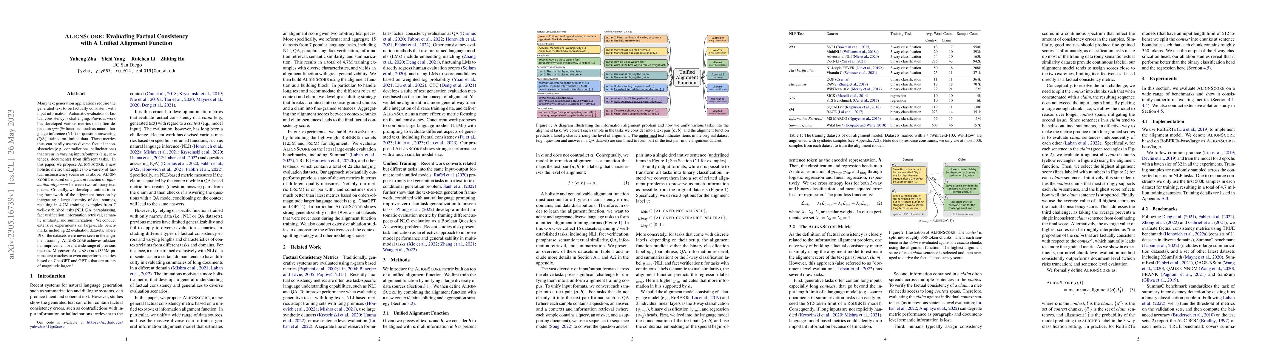 Thumbnail for AlignScore: Evaluating Factual Consistency with a Unified Alignment
  Function