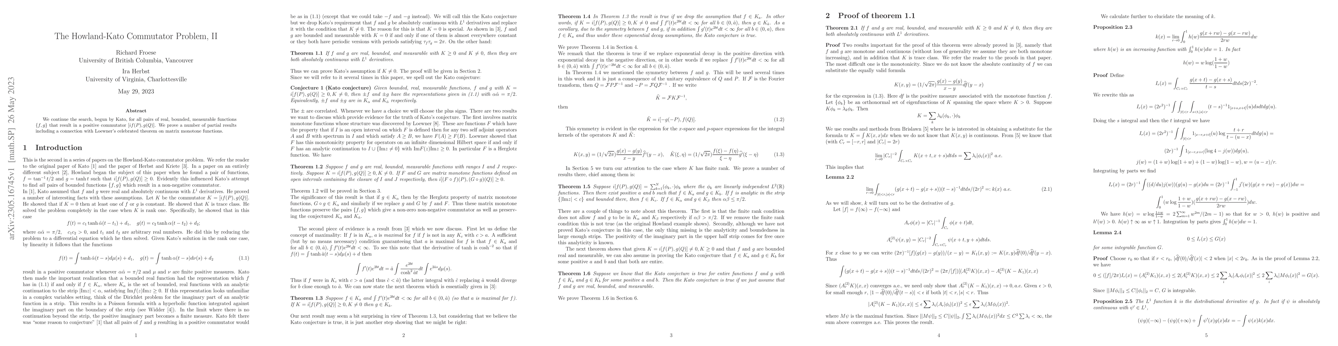 Thumbnail for The Howland-Kato Commutator Problem II