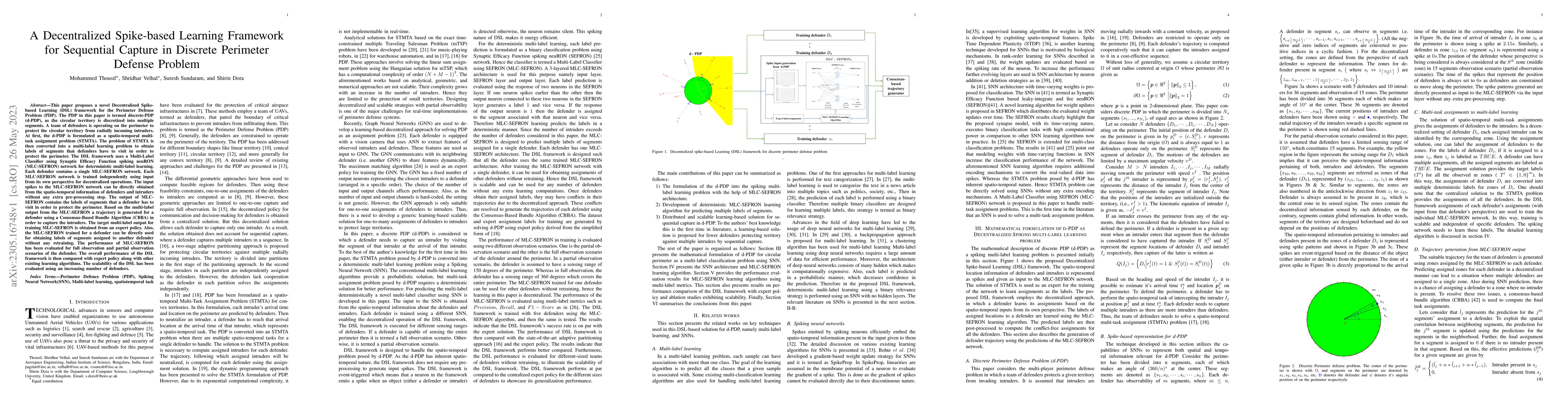 Thumbnail for A Decentralized Spike-based Learning Framework for Sequential Capture in
  Discrete Perimeter Defense Problem