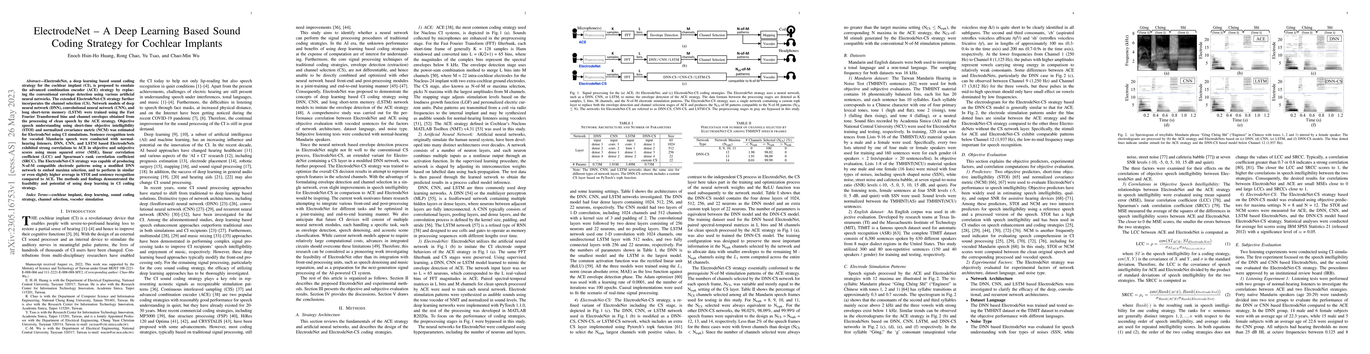 Thumbnail for ElectrodeNet -- A Deep Learning Based Sound Coding Strategy for Cochlear
  Implants