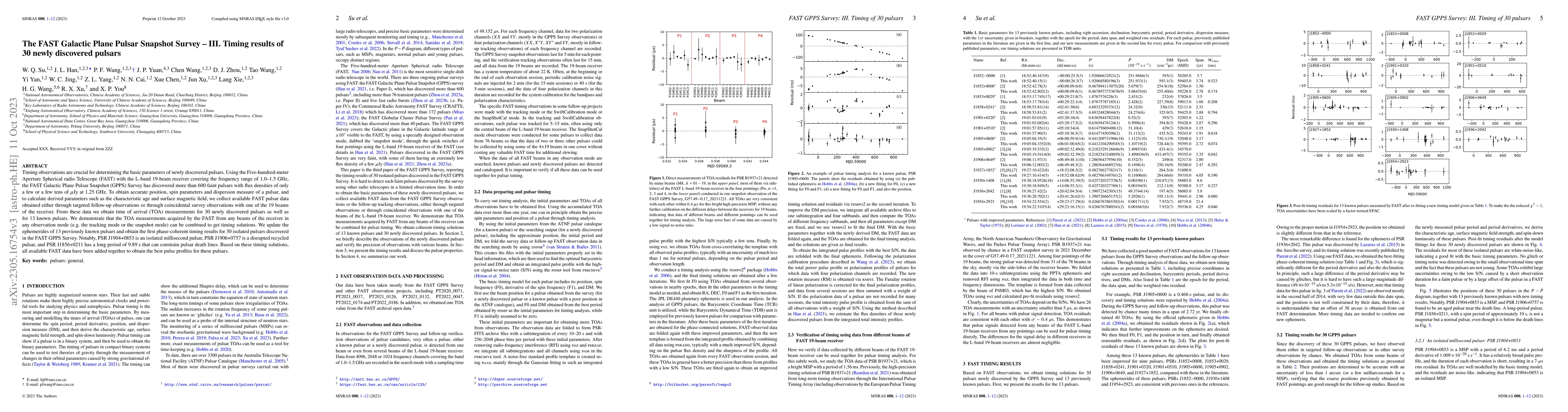Thumbnail for The FAST Galactic Plane Pulsar Snapshot Survey: III. Timing results of
  30 FAST-GPPS discovered pulsars