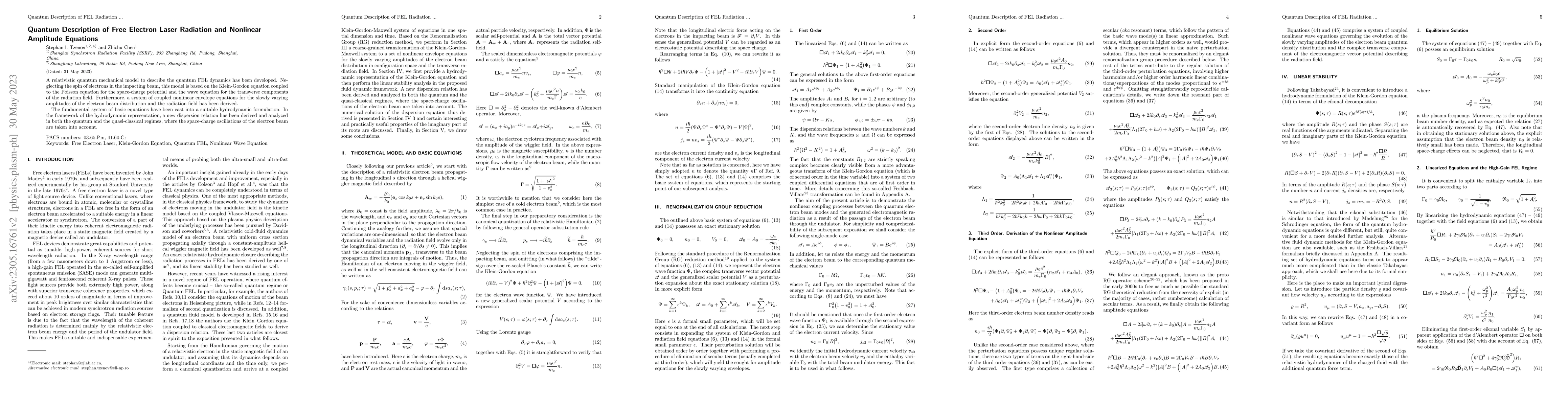 Thumbnail for Quantum Description of Free Electron Laser Radiation and Nonlinear
  Amplitude Equations