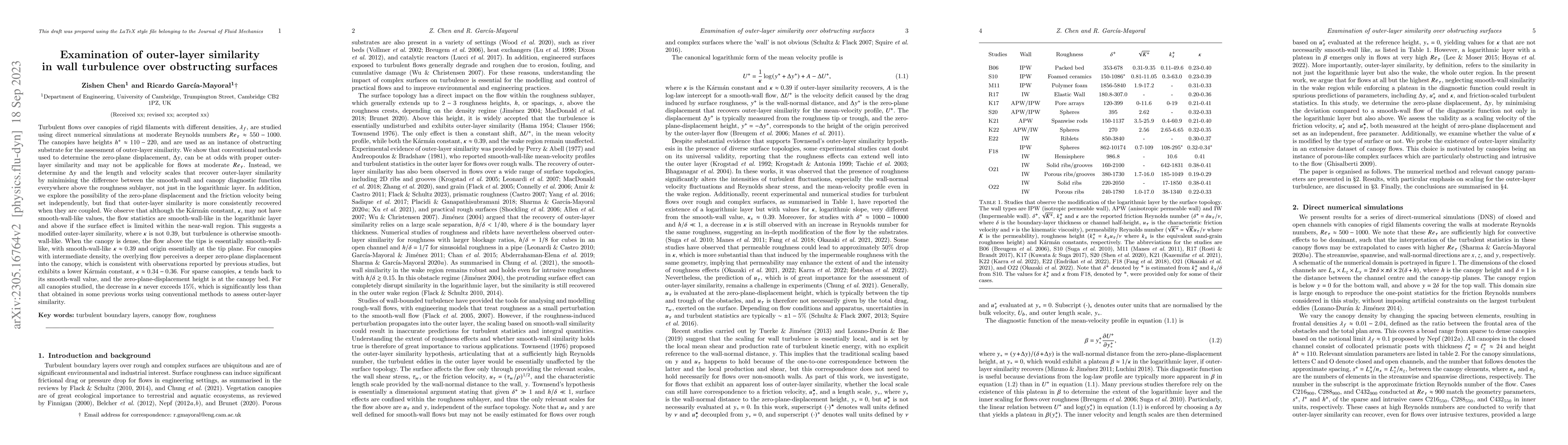 Thumbnail for Examination of outer-layer similarity in wall turbulence over obstructed
  surfaces