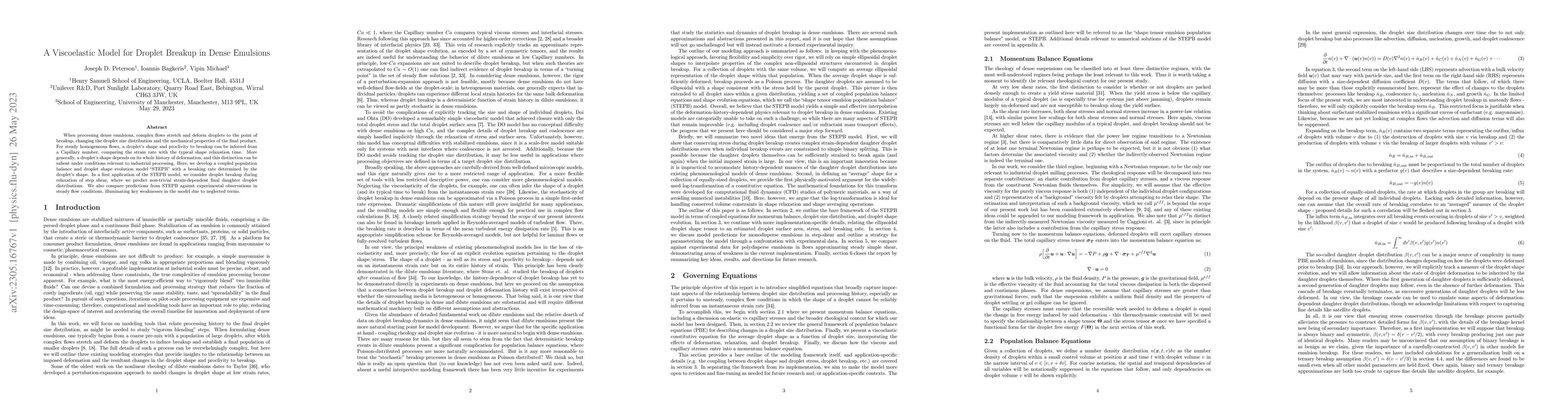 Thumbnail for A Viscoelastic Model for Droplet Breakup in Dense Emulsions