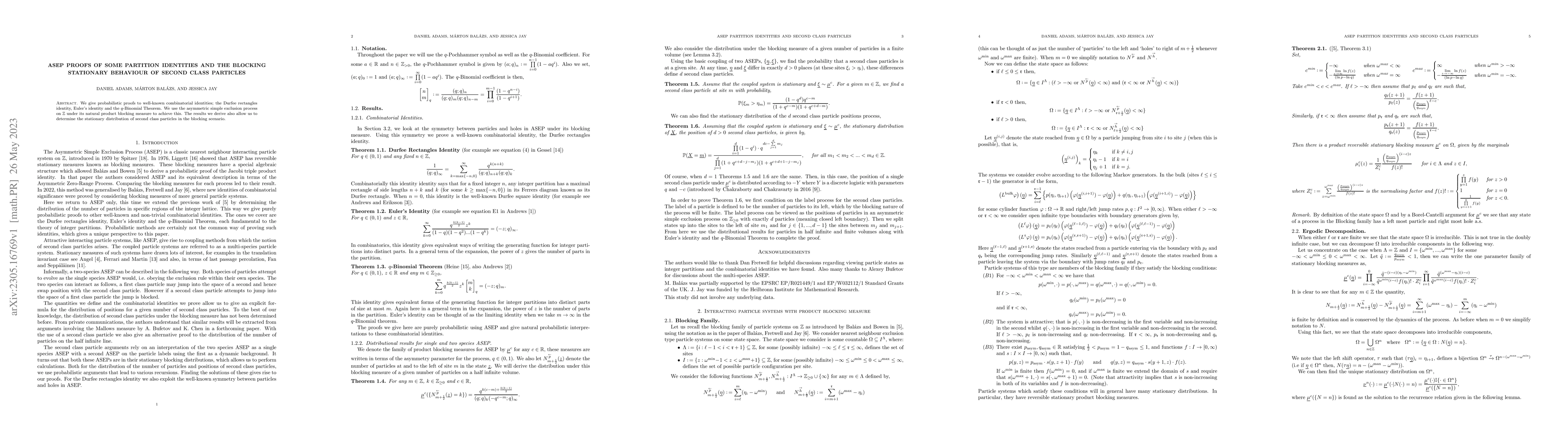 Thumbnail for ASEP proofs of some partition identities and the blocking stationary
  behaviour of second class particles