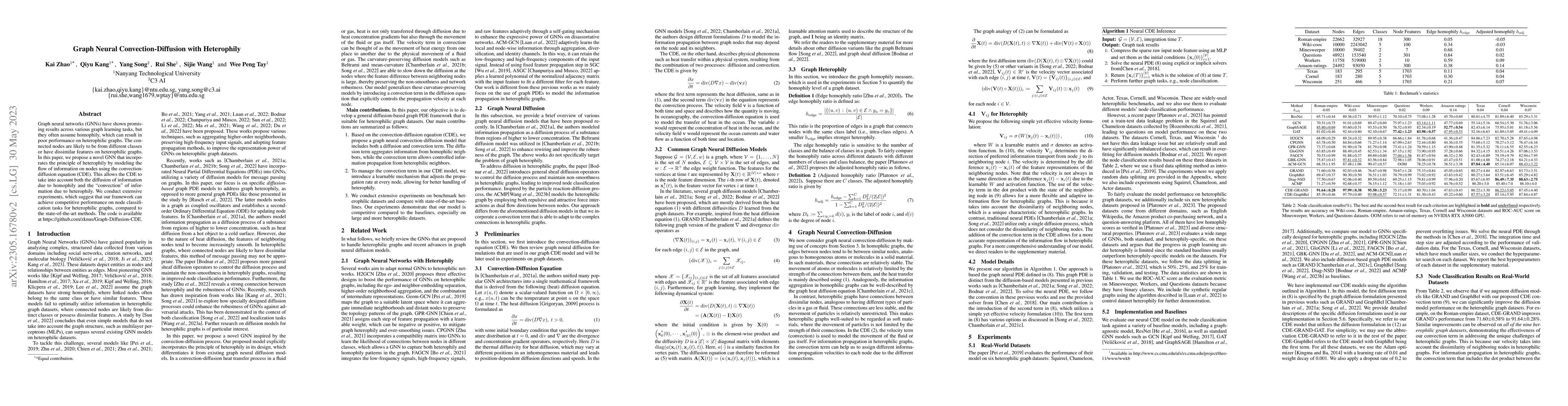 Thumbnail for Graph Neural Convection-Diffusion with Heterophily