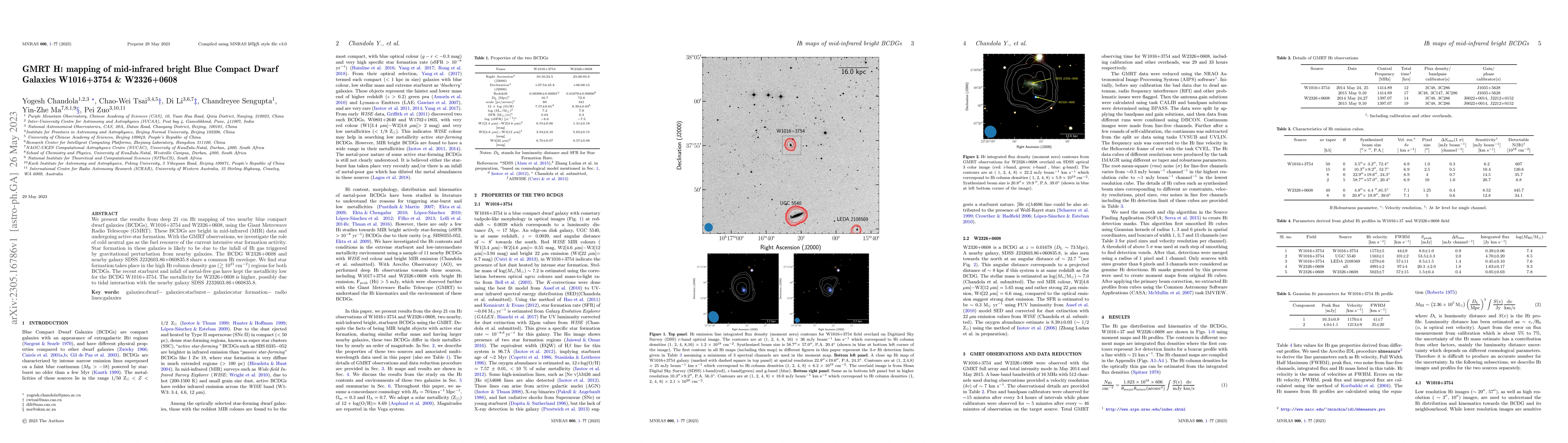 Thumbnail for GMRT H I mapping of mid-infrared bright Blue Compact Dwarf Galaxies
  W1016+3754 & W2326+0608