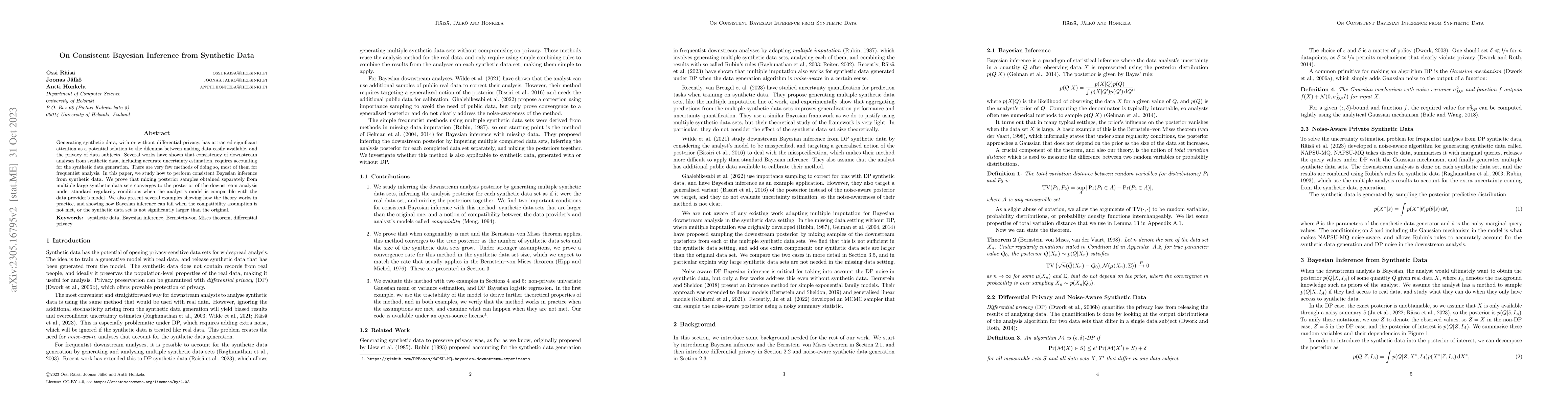 Thumbnail for On Consistent Bayesian Inference from Synthetic Data