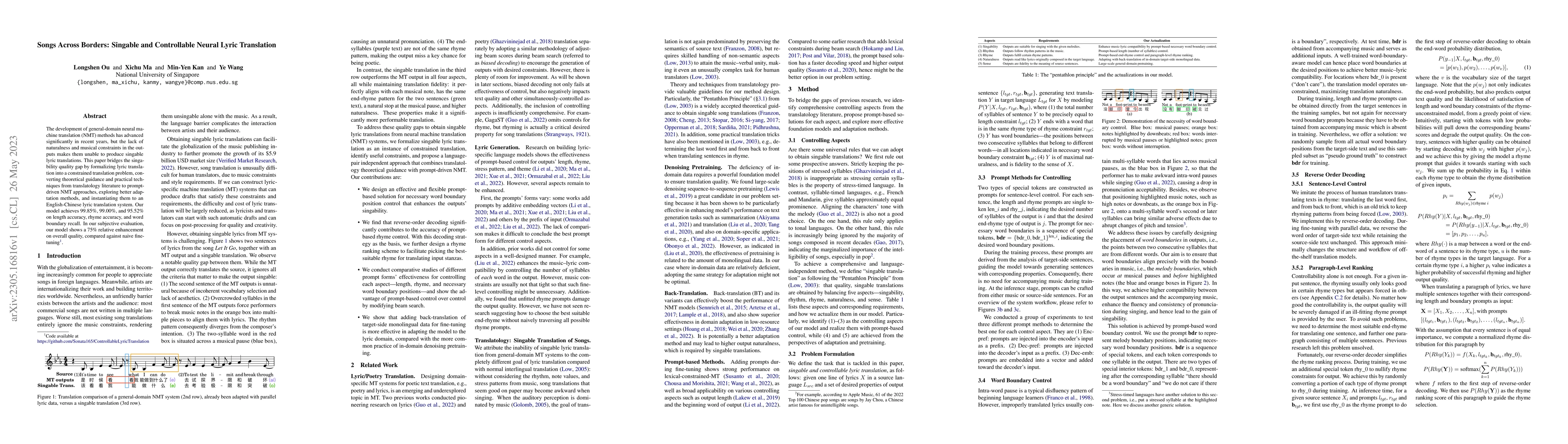 Thumbnail for Songs Across Borders: Singable and Controllable Neural Lyric Translation