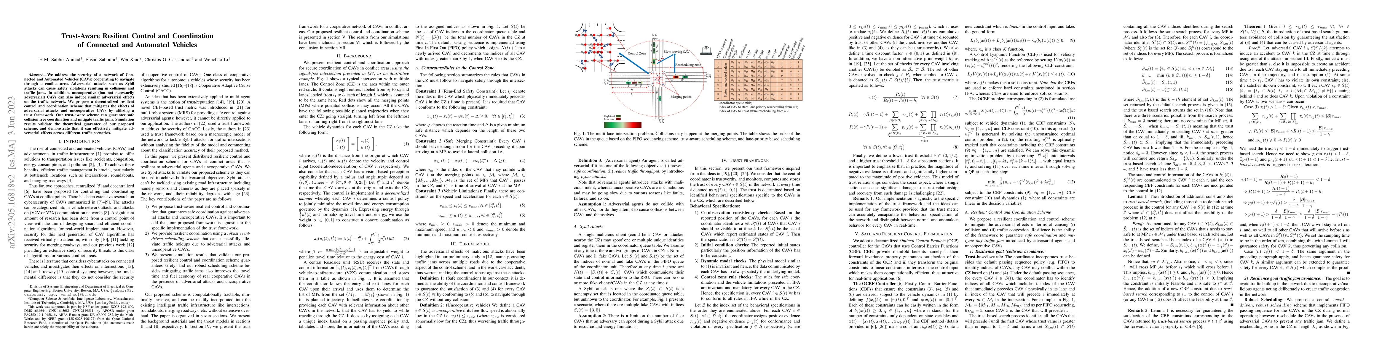 Thumbnail for Trust-Aware Resilient Control and Coordination of Connected and
  Automated Vehicles