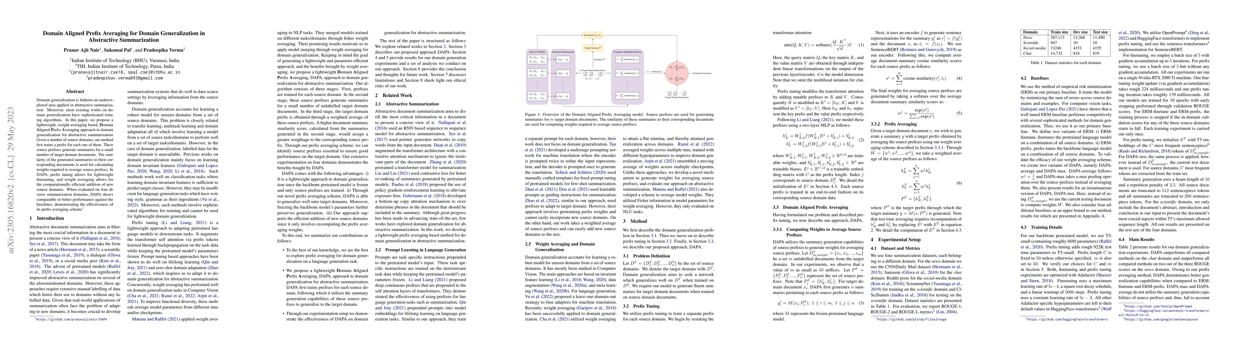 Thumbnail for Domain Aligned Prefix Averaging for Domain Generalization in Abstractive
  Summarization
