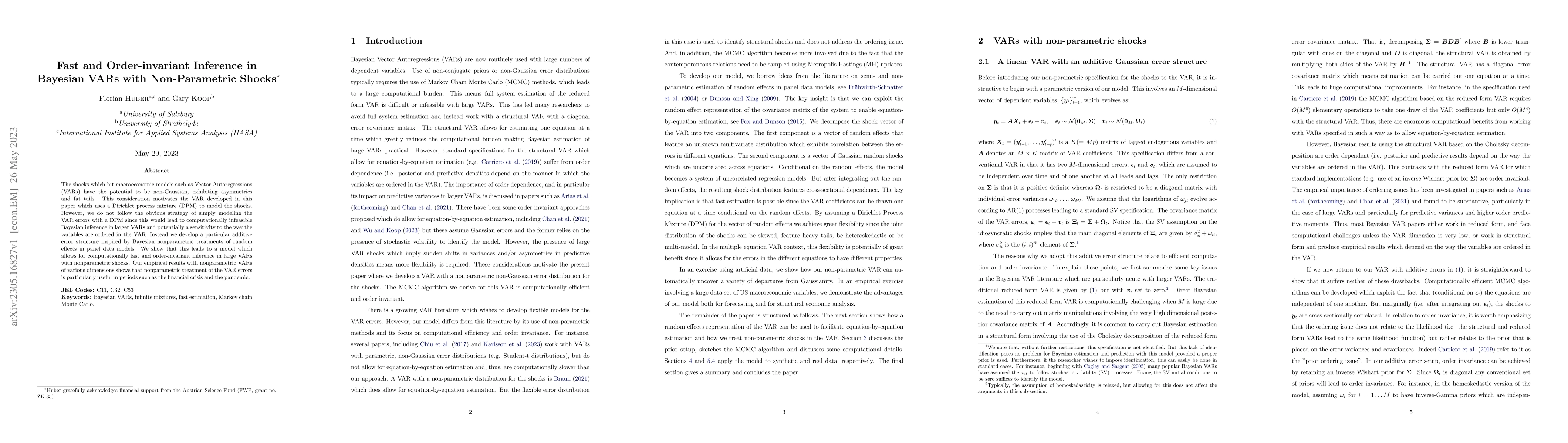 Thumbnail for Fast and Order-invariant Inference in Bayesian VARs with Non-Parametric
  Shocks