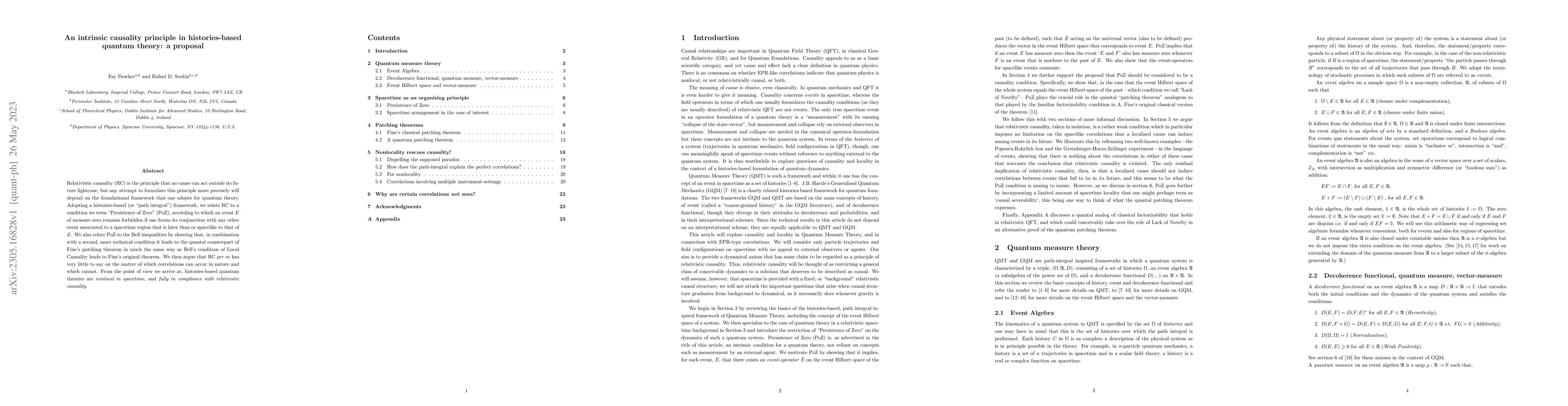 Thumbnail for An intrinsic causality principle in histories-based quantum theory: a
  proposal