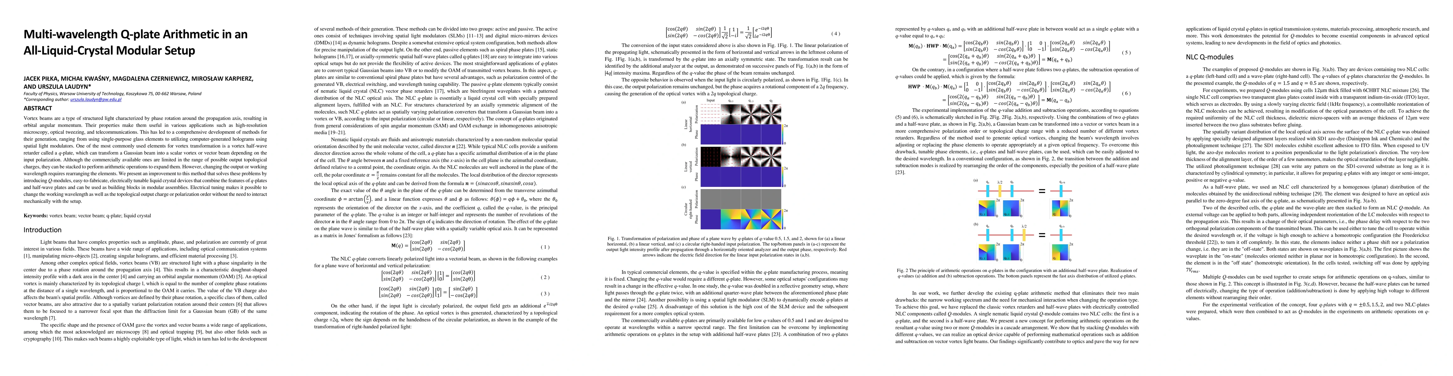 Thumbnail for Multi-wavelength Q-plate Arithmetic in an All-Liquid-Crystal Modular
  Setup