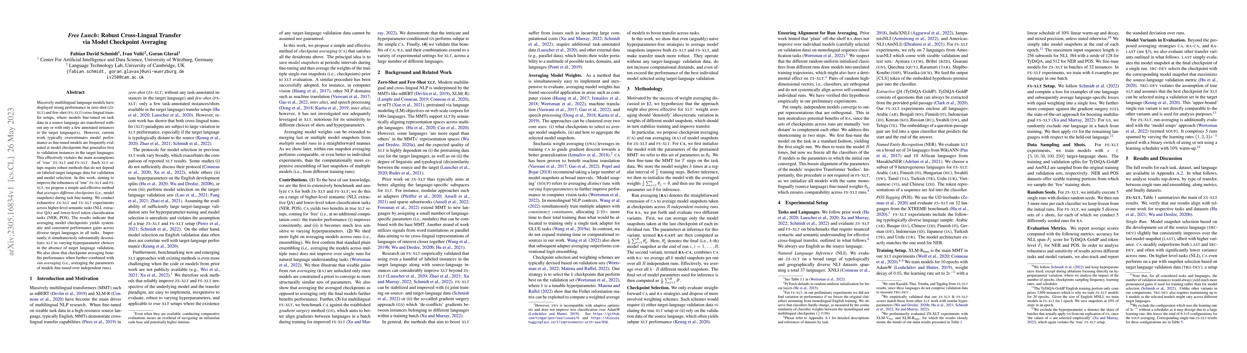 Thumbnail for Free Lunch: Robust Cross-Lingual Transfer via Model Checkpoint Averaging