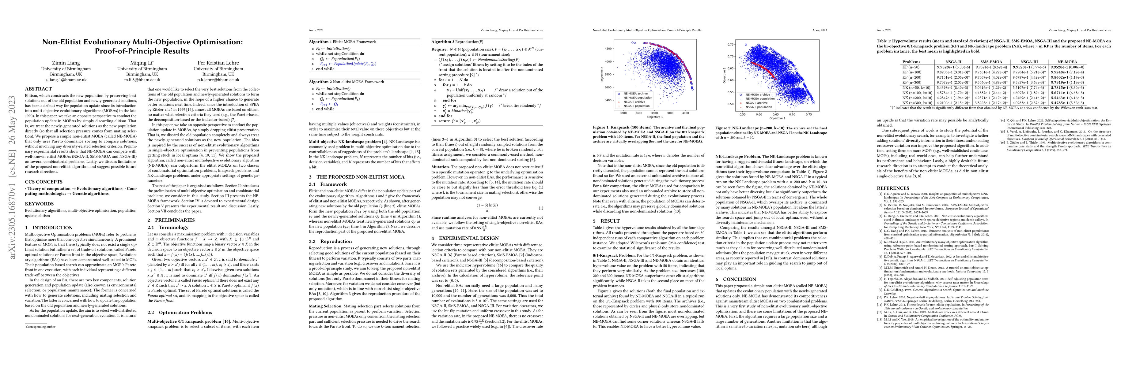Thumbnail for Non-Elitist Evolutionary Multi-Objective Optimisation:
  Proof-of-Principle Results