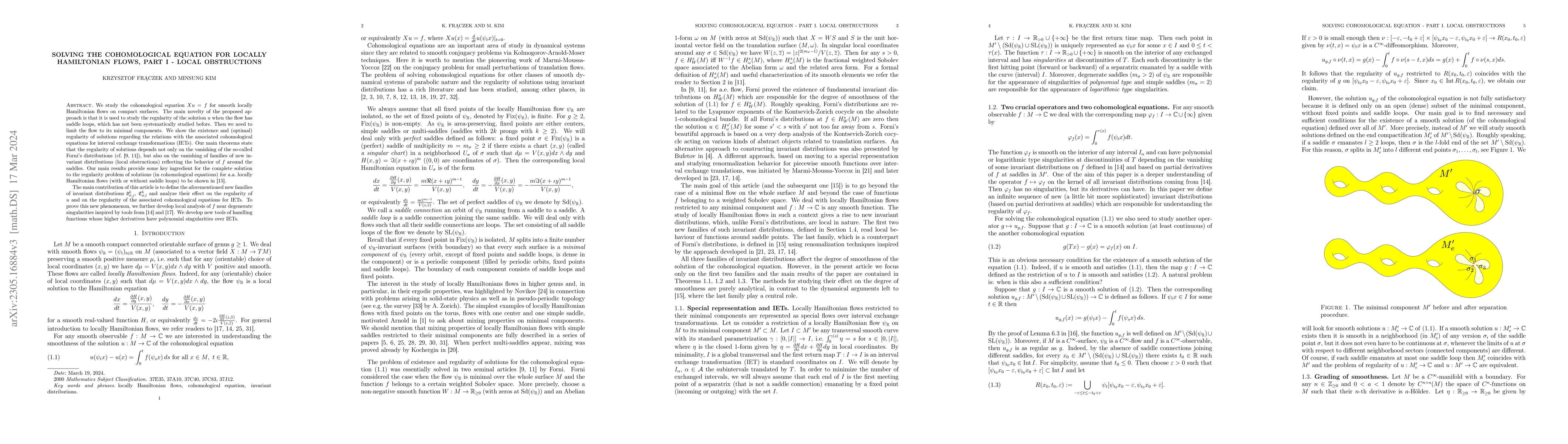 Thumbnail for Solving the cohomological equation for locally hamiltonian flows, part I
  -- local obstructions