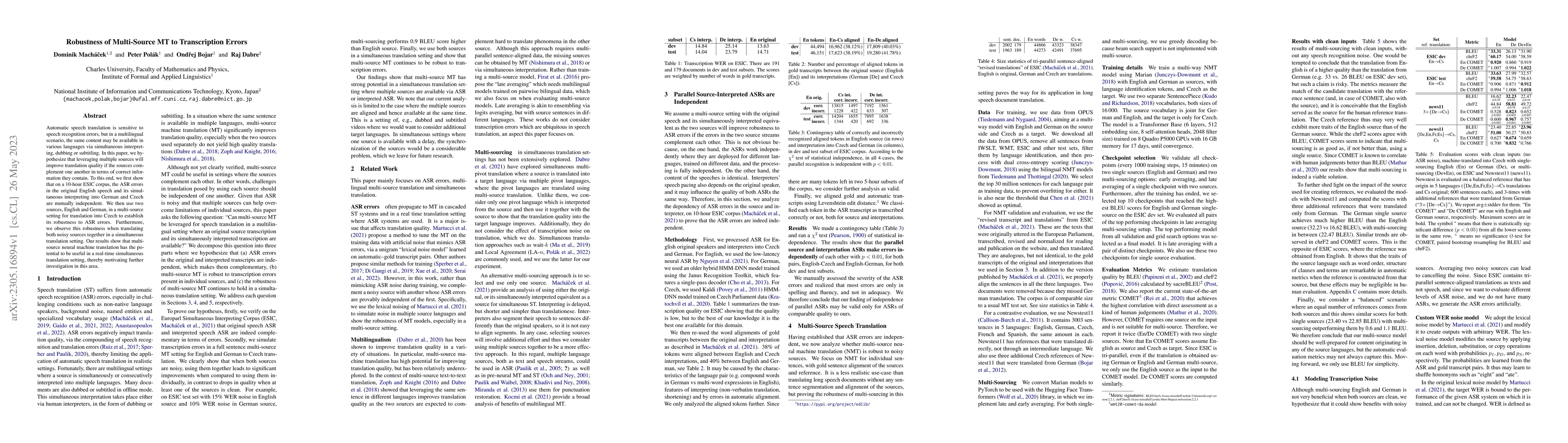 Thumbnail for Robustness of Multi-Source MT to Transcription Errors