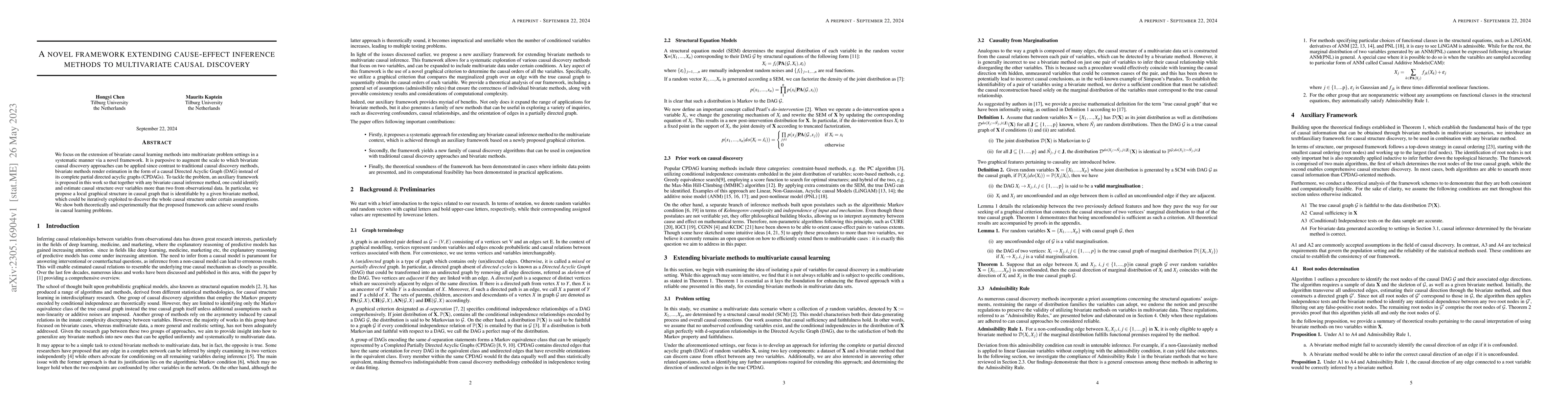 Thumbnail for A novel framework extending cause-effect inference methods to
  multivariate causal discovery
