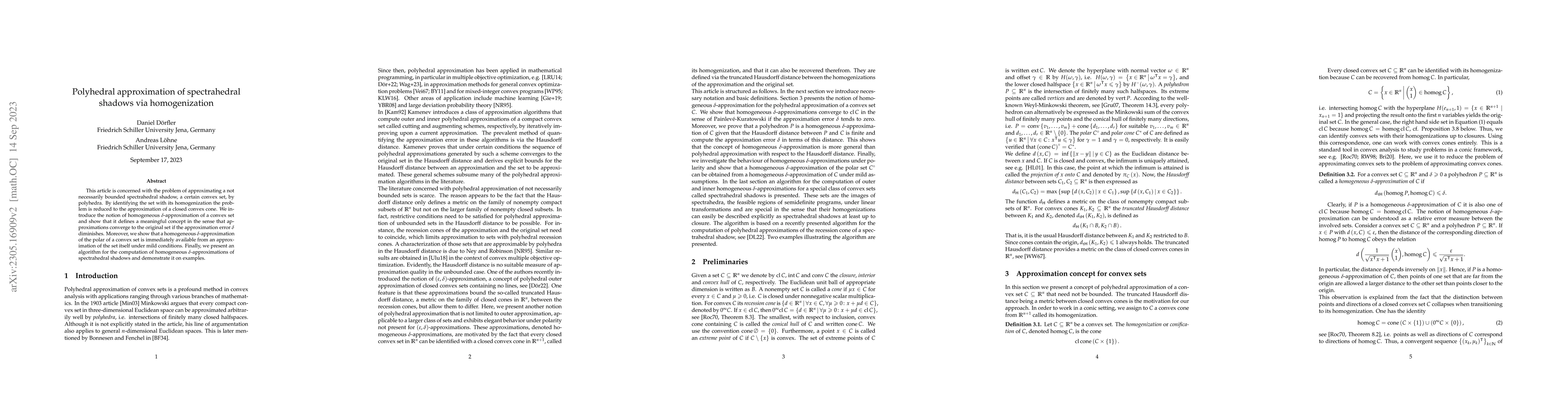 Thumbnail for Polyhedral approximation of spectrahedral shadows via homogenization