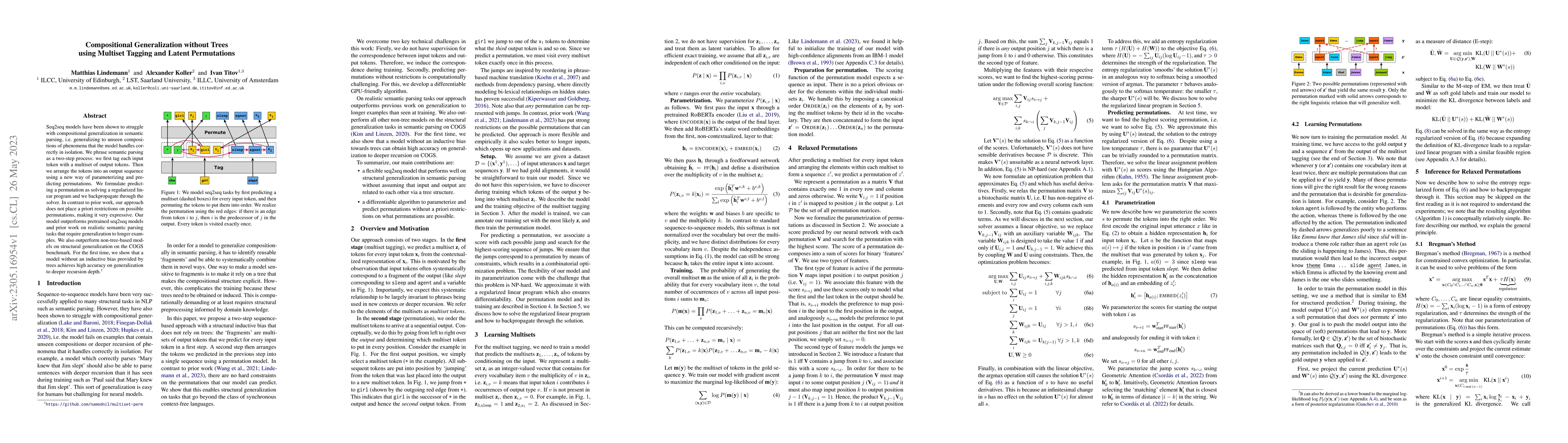 Thumbnail for Compositional Generalization without Trees using Multiset Tagging and
  Latent Permutations