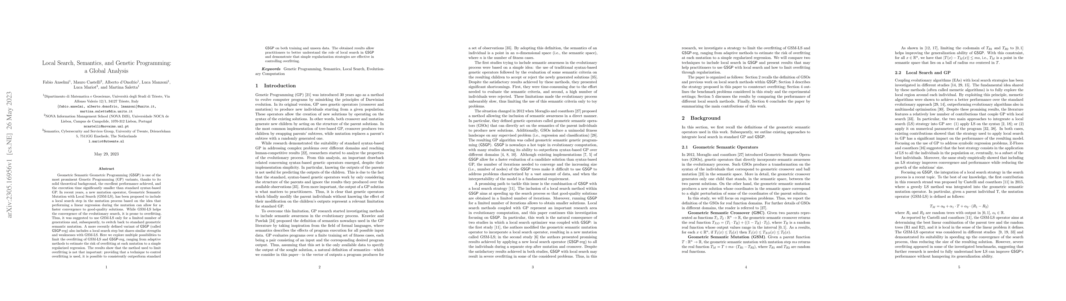 Thumbnail for Local Search, Semantics, and Genetic Programming: a Global Analysis